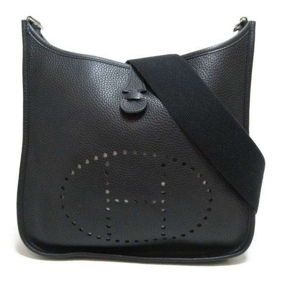 Hermes PM Shoulder Bag Leather Taurillon Clemence Black - Picture 1 of 7